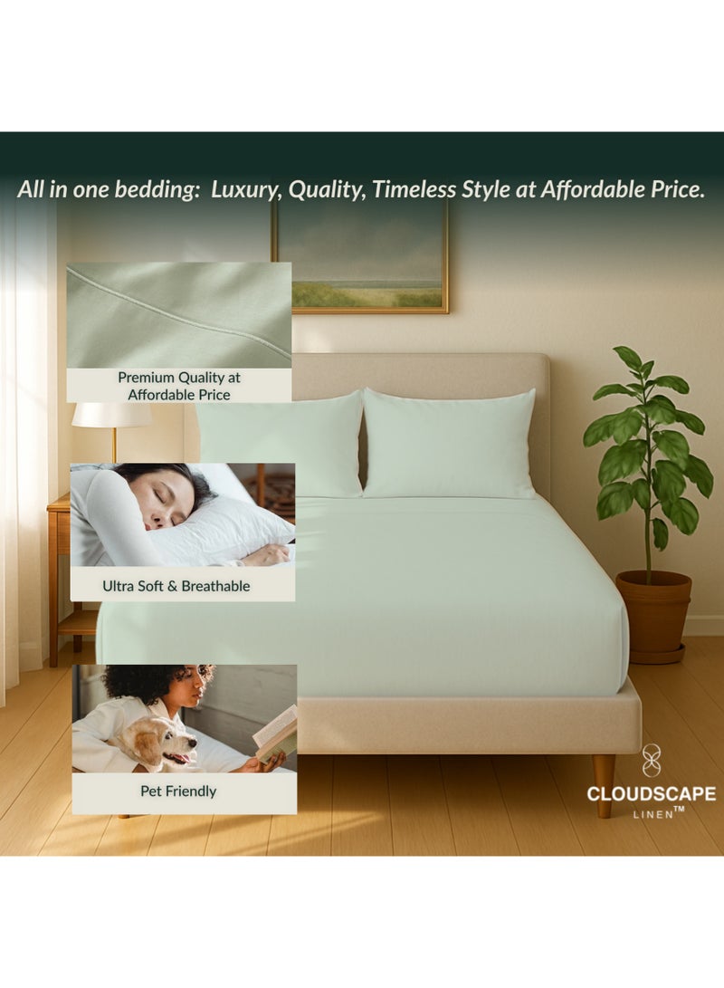 Cloud Scape Linen 600 Thread Count Egyptian Cotton Sheet Set( Super King, Mineral) - Image 5