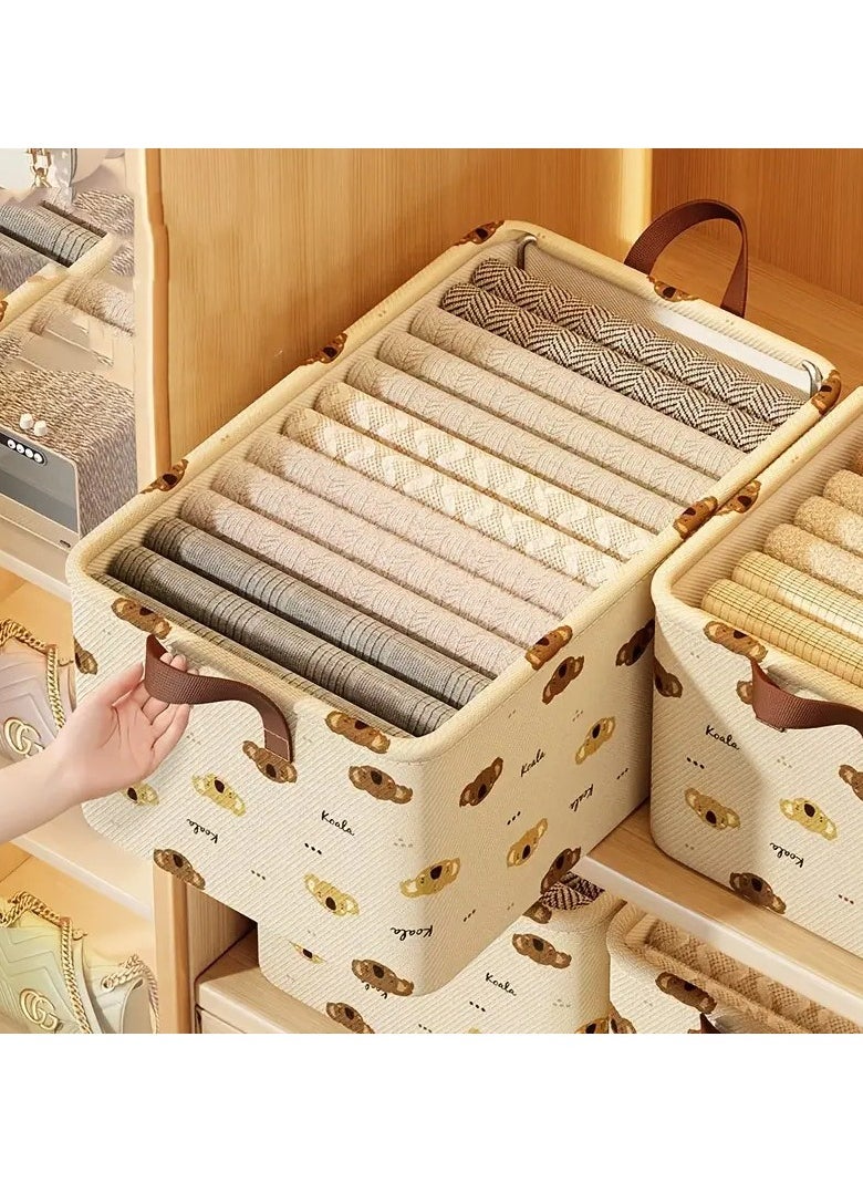 2 Pcs Storage Baskets  with Steel Frame Foldable Stackable Storage Bins with Handle Storage Boxes Clothes Organisers for Organizing Toys Clothes(Beige)