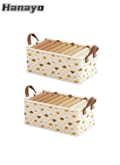 2 Pcs Storage Baskets  with Steel Frame Foldable Stackable Storage Bins with Handle Storage Boxes Clothes Organisers for Organizing Toys Clothes(Beige)