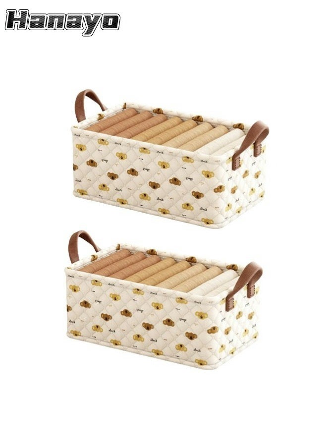 2 Pcs Storage Baskets  with Steel Frame Foldable Stackable Storage Bins with Handle Storage Boxes Clothes Organisers for Organizing Toys Clothes(Beige)