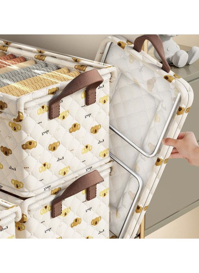 2 Pcs Storage Baskets  with Steel Frame Foldable Stackable Storage Bins with Handle Storage Boxes Clothes Organisers for Organizing Toys Clothes(Beige)