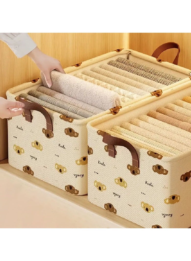 2 Pcs Storage Baskets  with Steel Frame Foldable Stackable Storage Bins with Handle Storage Boxes Clothes Organisers for Organizing Toys Clothes(Beige)