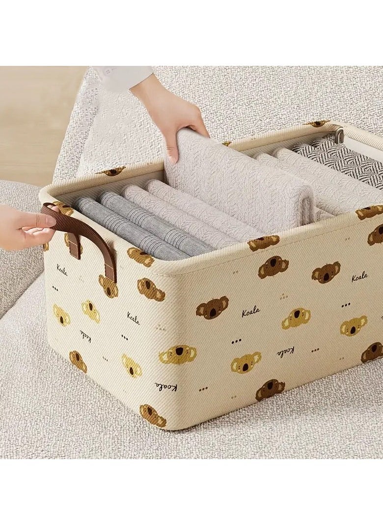 2 Pcs Storage Baskets  with Steel Frame Foldable Stackable Storage Bins with Handle Storage Boxes Clothes Organisers for Organizing Toys Clothes(Beige)