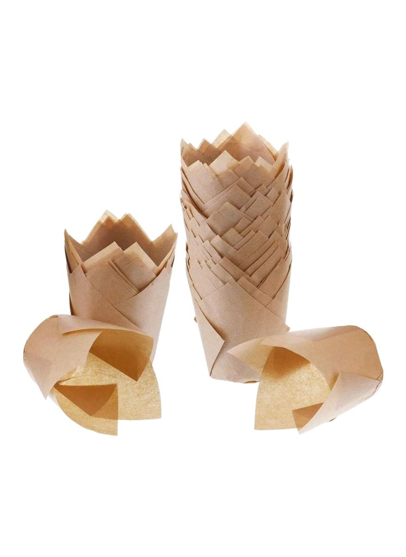 YASHTECH 6 Inch Tulip Cupcake Liners for Baking Light Brown Perfect Size Sturdy Greaseproof & Easy to Use Muffin Molds Pack of 200 Pcs  - Image 1