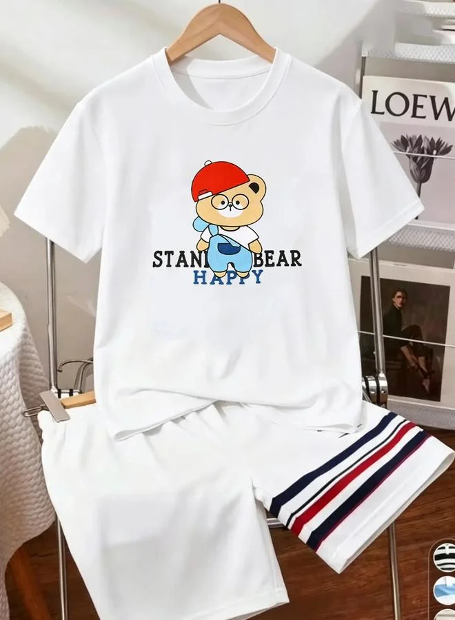 Take Two Kids White Short Sleeve Bear Print T-Shirt
