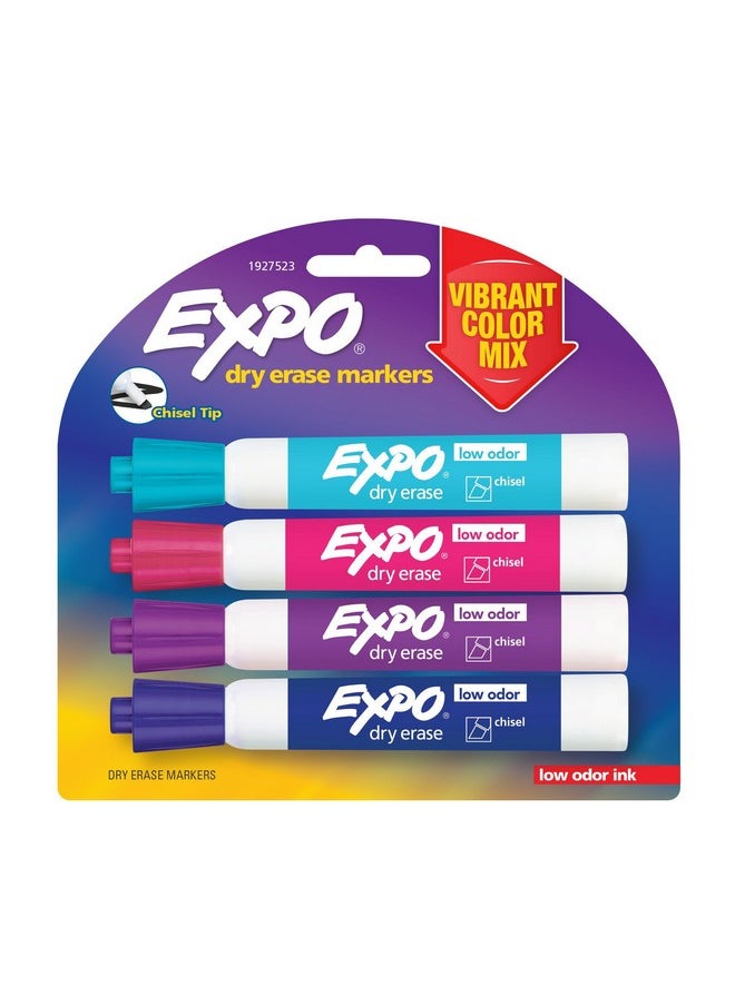 Expo 1927523 Low-Odor Dry Erase Markers, Chisel Tip, Vibrant Colors, 4-Count 