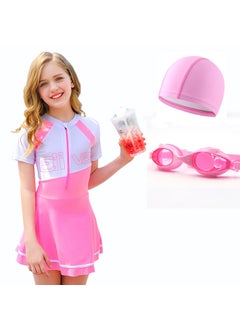 Professional Wholesale Womens Kids Quick-dry One-piece Childrens Swimsuit Ins Korean New Style Small Medium Girls Swimsuit Pink white three-piece set