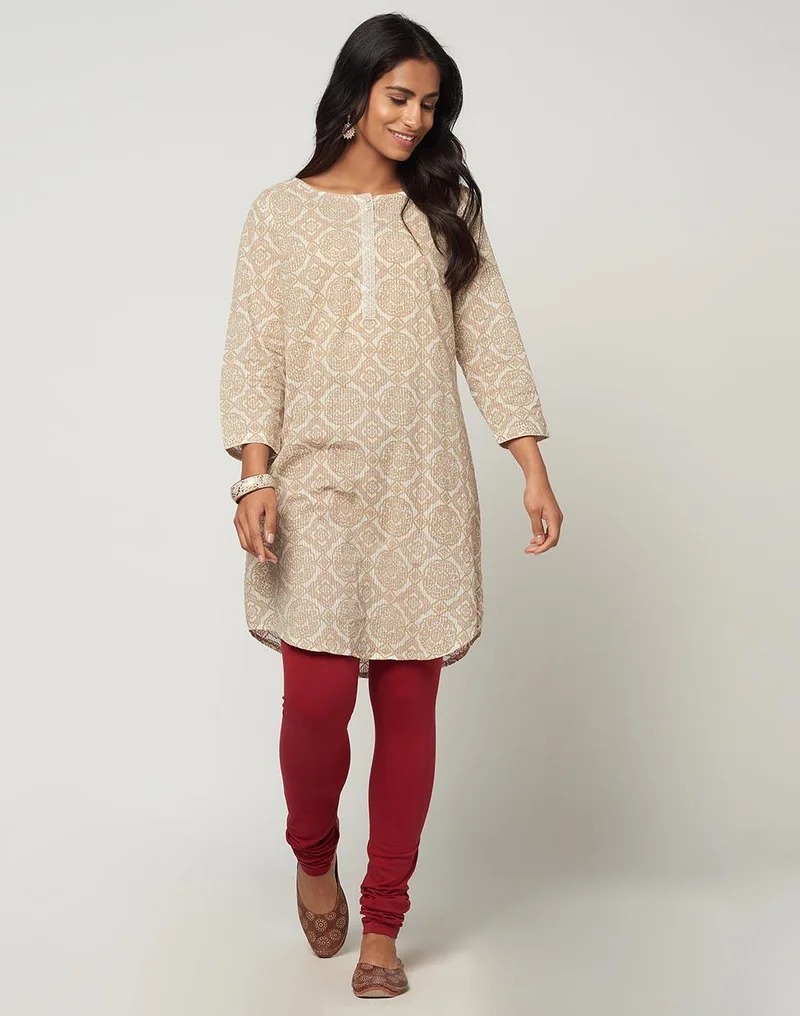 Fabindia Maroon Cotton Full Length Churidar