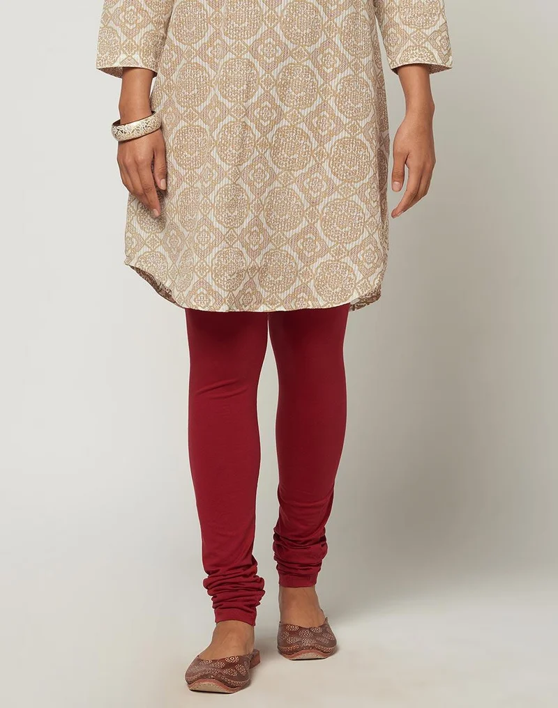 Fabindia Maroon Cotton Full Length Churidar