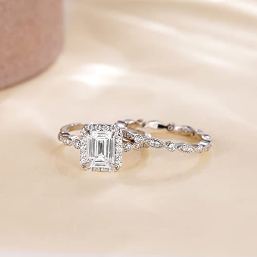 EAMTI 2CT 925 Sterling Silver Bridal Ring Sets Emerald Cut CZ Engagement Rings Vintage Promise Rings Marquise Wedding Bands for Women Size 5 - Image 4