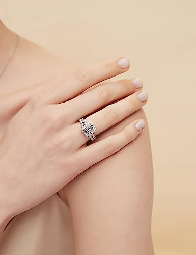 EAMTI 2CT 925 Sterling Silver Bridal Ring Sets Emerald Cut CZ Engagement Rings Vintage Promise Rings Marquise Wedding Bands for Women Size 5 - Image 5