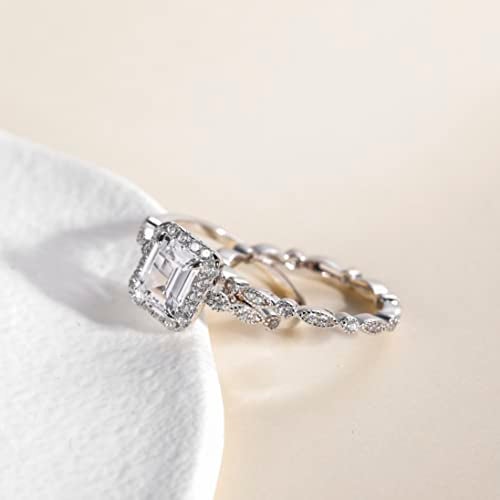 EAMTI 2CT 925 Sterling Silver Bridal Ring Sets Emerald Cut CZ Engagement Rings Vintage Promise Rings Marquise Wedding Bands for Women Size 5 - Image 3