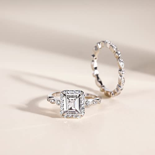 EAMTI 2CT 925 Sterling Silver Bridal Ring Sets Emerald Cut CZ Engagement Rings Vintage Promise Rings Marquise Wedding Bands for Women Size 5 - Image 2