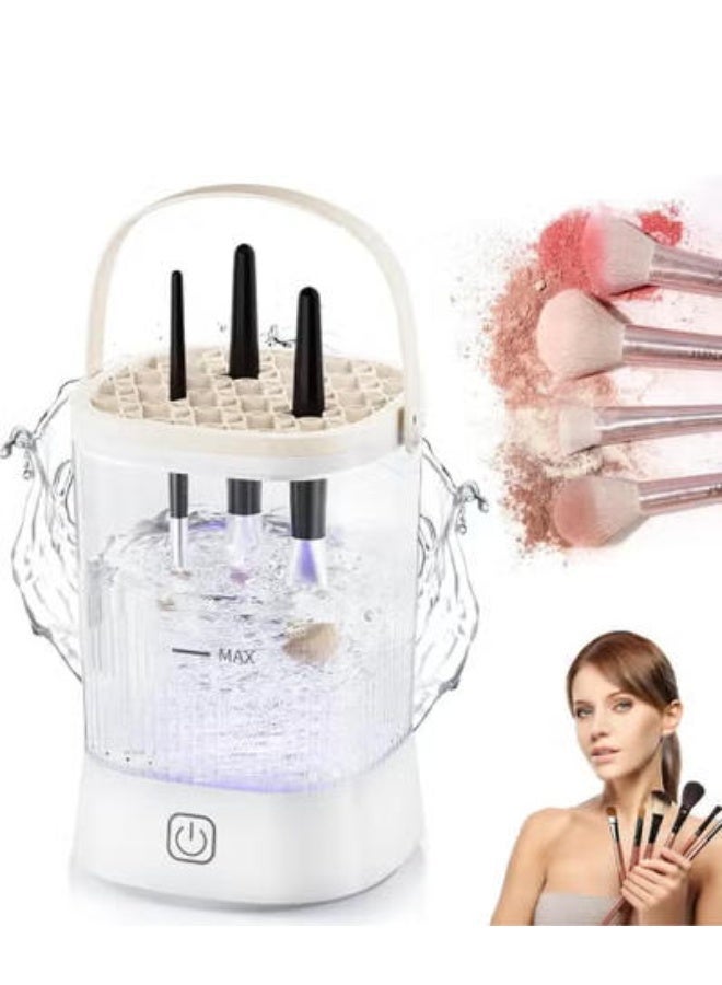 Rock Pow Electric Makeup Brush Cleaner Machine,3-in-1 USB Automatic Make up Brushes Cleaner,Quick Wash in Seconds Cosmetic Brushes Cleaning Tools,Make up Brush Cleaner Set for Cleaning and Drying white - Image 1