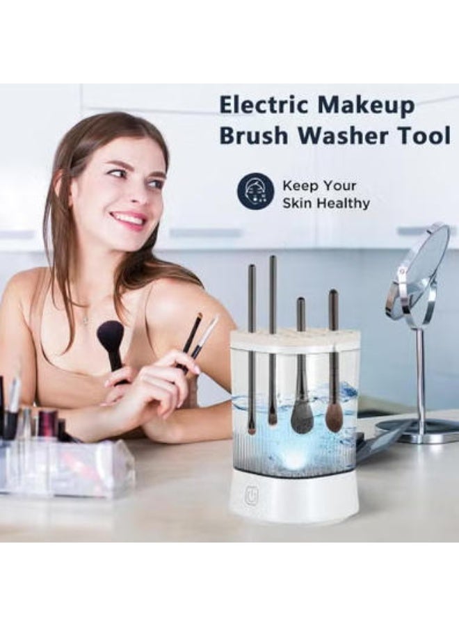 Rock Pow Electric Makeup Brush Cleaner Machine,3-in-1 USB Automatic Make up Brushes Cleaner,Quick Wash in Seconds Cosmetic Brushes Cleaning Tools,Make up Brush Cleaner Set for Cleaning and Drying white - Image 4