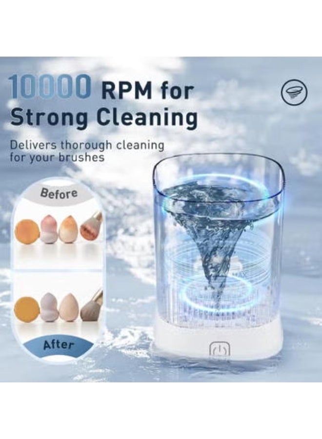 Rock Pow Electric Makeup Brush Cleaner Machine,3-in-1 USB Automatic Make up Brushes Cleaner,Quick Wash in Seconds Cosmetic Brushes Cleaning Tools,Make up Brush Cleaner Set for Cleaning and Drying white - Image 5