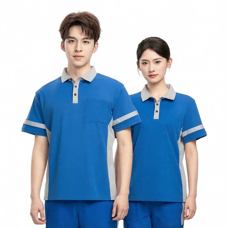 Anti-Static Polo Shirt Short Sleeve Workwear for Gas Station Factory Janitor