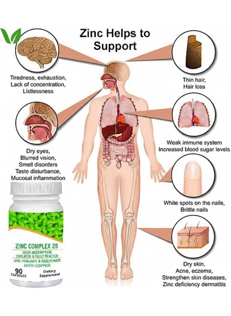 مركب بيكولينات الزنك المخلب وبيسجليسينات مع النحاس، مكمل معدني بالزنك 90 كبسولة - Image 3