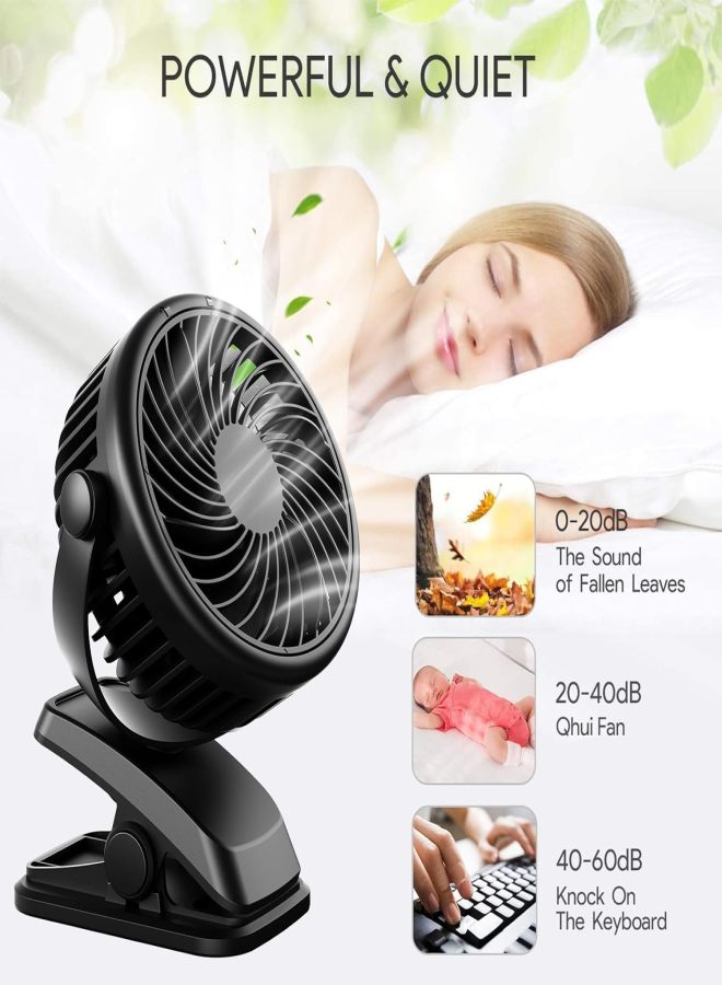 Mini USB Fan, Portable Clip-on Desk Fan, 2800 mAh Rechargeable Battery, 3 Speed ​​Settings, 360° Rotation, Silent Desk Fan—Compact for Bedroom, Office, and Strollers - Image 3