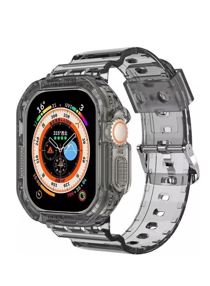 vesus Apple Watch Ultra Band 49mm Crystal Clear Band with Bumper Case Soft Transparent TPU Sport Strap for iWatch Ultra Black