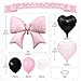 Vibzox Pink Bow Foil BalloonsLight Pink Black Heart Foil Balloons and Bow Print Balloons for Women Birthday Baby Shower Valentines Day Party Decorations - Image 4