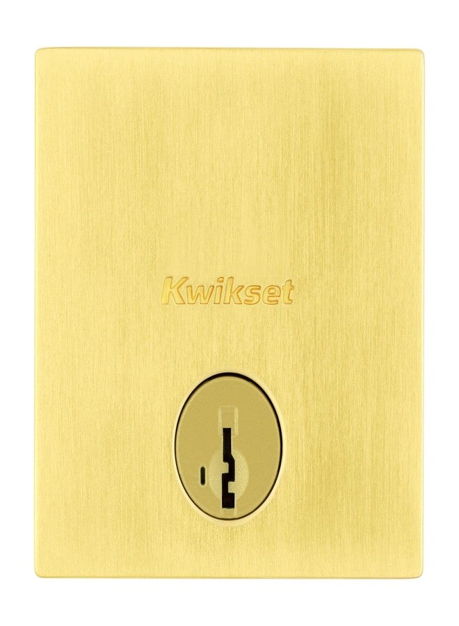 كويكسيت قفل Kwikset Downtown Deadbolt، باب أمامي خارجي مربع الشكل من النحاس المصقول، مزود بمفتاح، مقاوم للفتح، نظام SmartKey لإعادة برمجة القفل، مزلاج أحادي الأسطوانة، مع حماية Microban - Image 3