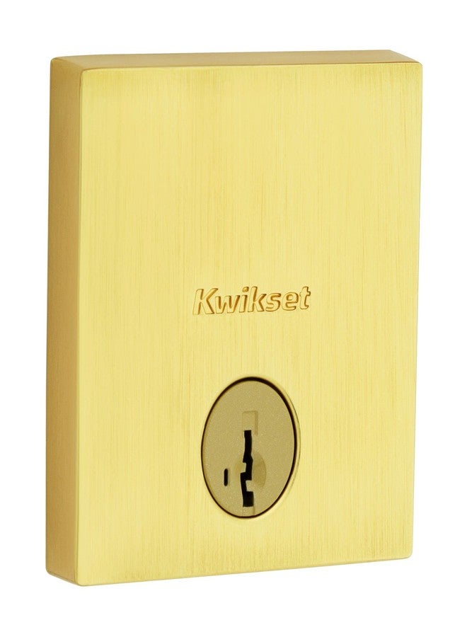 كويكسيت قفل Kwikset Downtown Deadbolt، باب أمامي خارجي مربع الشكل من النحاس المصقول، مزود بمفتاح، مقاوم للفتح، نظام SmartKey لإعادة برمجة القفل، مزلاج أحادي الأسطوانة، مع حماية Microban - Image 1