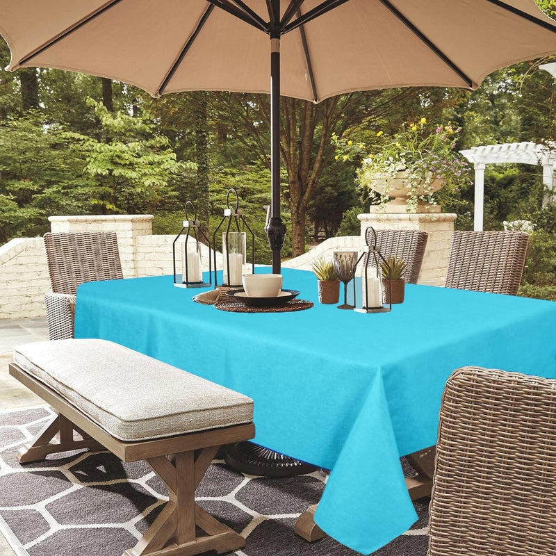 youngseahome Outdoor Tablecloth Wrinkle-Free Stain Resistant Waterproof Polyester Fabric Table Cover with Zipper Umbrella Hole for Picnic/Party/Dinner/Patio Garden(60Ã—84inch,Zippered,Aqua) - Image 1