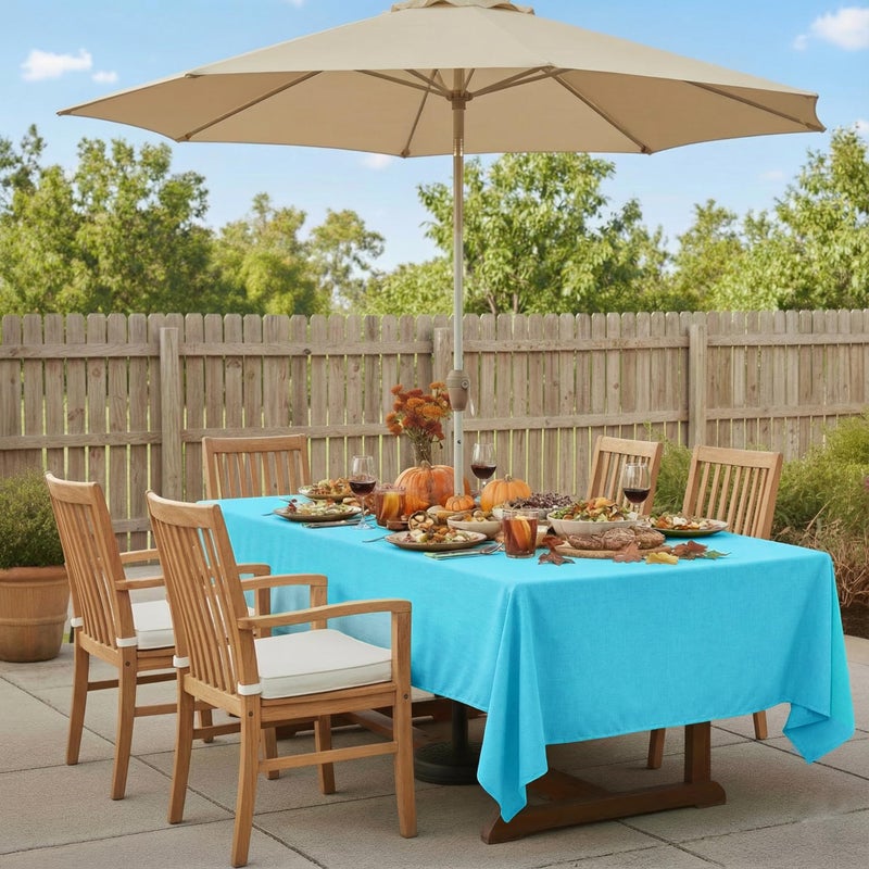 youngseahome Outdoor Tablecloth Wrinkle-Free Stain Resistant Waterproof Polyester Fabric Table Cover with Zipper Umbrella Hole for Picnic/Party/Dinner/Patio Garden(60Ã—84inch,Zippered,Aqua) - Image 2