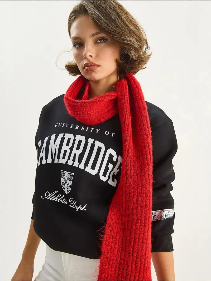 LUCCI Printed Ribbed Crew Neck Sweatshirt