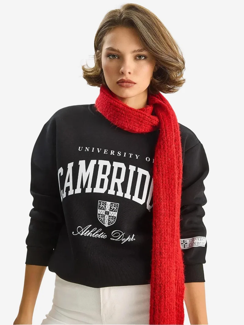 Bianco Lucci LUCCI Printed Ribbed Crew Neck Sweatshirt