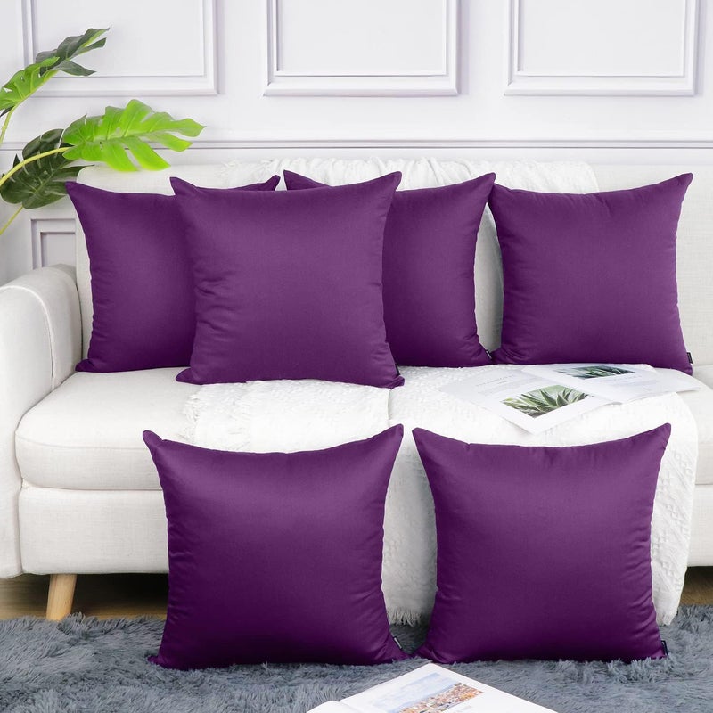 Coddsmz 6 Pack Decorative 100% Cotton Pillow Covers Square Cushion Cover Solid DIY Throw Pillowcase for Home Bed Sofa Halloween Christmas Purple 6 Pack-18"" x 18""/45x45cm - Image 1