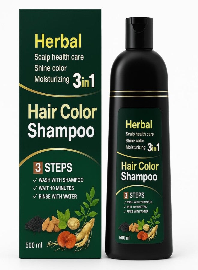 Lobe Miracle Hair Color Shampoo Pump Pack with 5 Herbal Extracts and 100% Ammonia Free, Long Lasting Formula, 500 ML - Natural Black Colour - Image 1