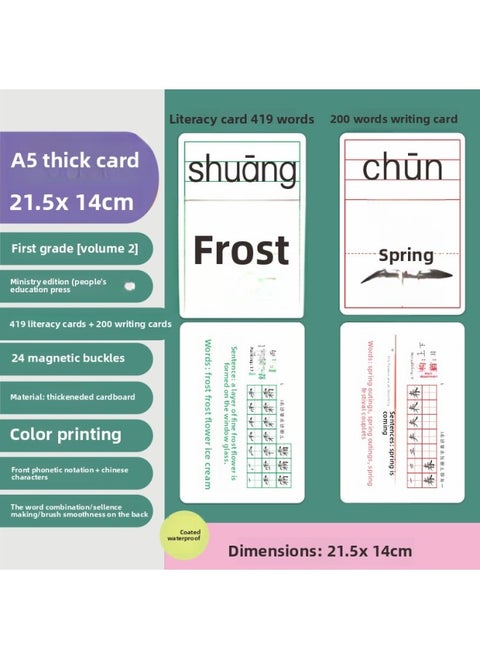 2025 Spring Curriculum Standard Department Edits Primary School Teachers Open Class Double-sided A5 Covered Film Radical Display Literacy Card-Color:First Grade Volume 2/619 Character List [a5 Laminated Radical Version]