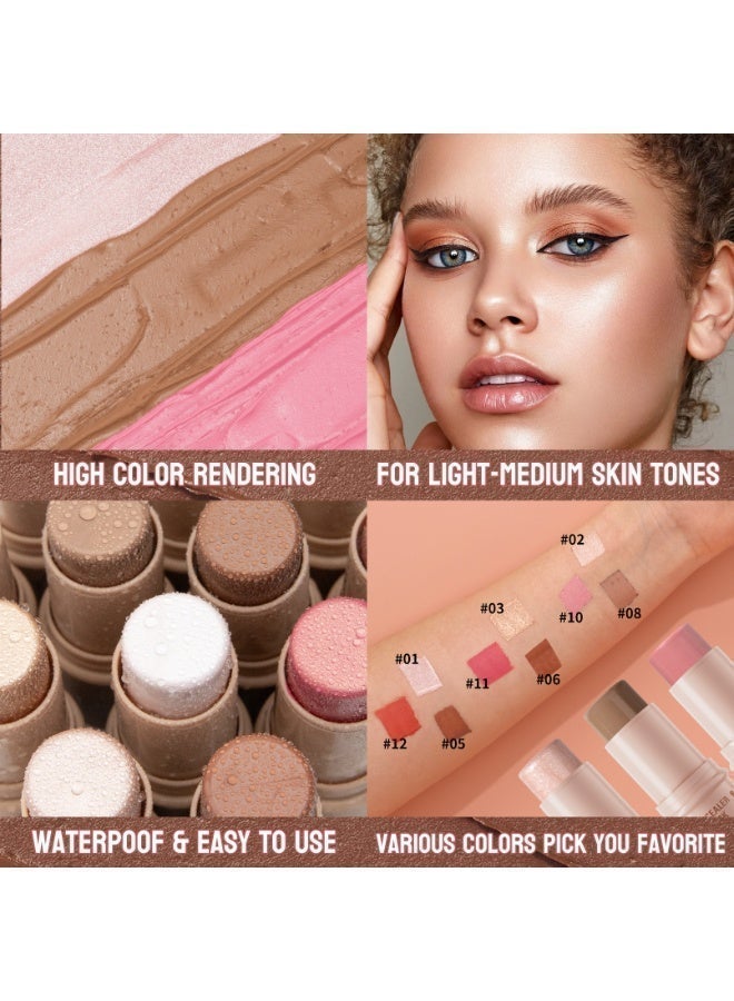 ZMDREAM Highlight Contour Blush Stick Set, Waterproof Long-Lasting Multi-Shade Concealer Stick,Easy to Blend for Flawless Facial Contouring - Image 3