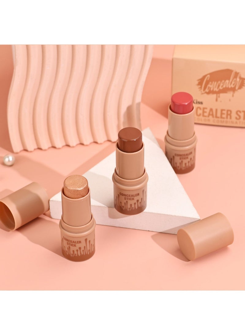 ZMDREAM Highlight Contour Blush Stick Set, Waterproof Long-Lasting Multi-Shade Concealer Stick,Easy to Blend for Flawless Facial Contouring - Image 5