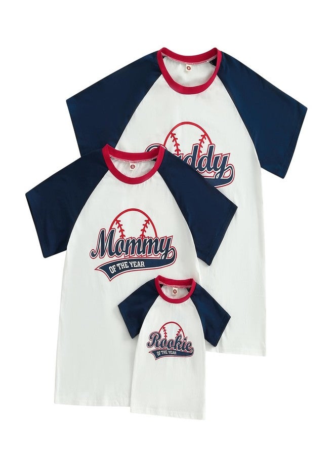 Fernvia Family Matching Daddy Mommy and Me of The Year T-Shirts Letter Baseball Tops Baby Boy First Birthday Outfit (Baby, 12-18 Months, Blue) - Image 1