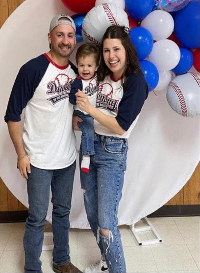 Fernvia Family Matching Daddy Mommy and Me of The Year T-Shirts Letter Baseball Tops Baby Boy First Birthday Outfit (Baby, 12-18 Months, Blue) - Image 2