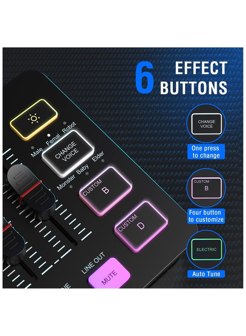 Captaintech Gaming Audio Mixer, Streaming RGB PC Mixer with XLR Microphone Interface, Individual Control, Volume Fader, Mute on, 48V Phantom Power, for Podcast/Recording/Vocal/Game Voice-AmpliGame SC3  - Image 5