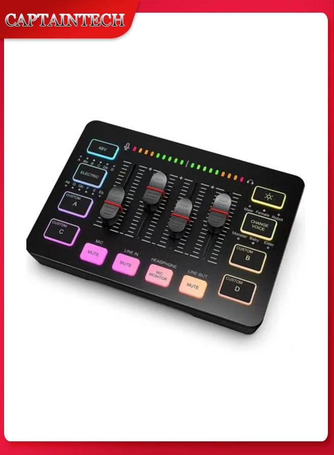 Captaintech Gaming Audio Mixer, Streaming RGB PC Mixer with XLR Microphone Interface, Individual Control, Volume Fader, Mute on, 48V Phantom Power, for Podcast/Recording/Vocal/Game Voice-AmpliGame SC3  - Image 1