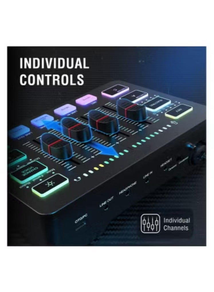 Captaintech Gaming Audio Mixer, Streaming RGB PC Mixer with XLR Microphone Interface, Individual Control, Volume Fader, Mute on, 48V Phantom Power, for Podcast/Recording/Vocal/Game Voice-AmpliGame SC3  - Image 3