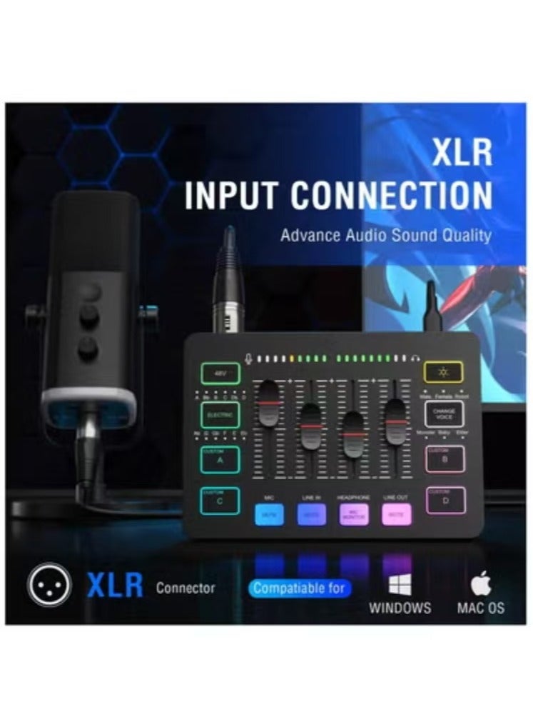 Captaintech Gaming Audio Mixer, Streaming RGB PC Mixer with XLR Microphone Interface, Individual Control, Volume Fader, Mute on, 48V Phantom Power, for Podcast/Recording/Vocal/Game Voice-AmpliGame SC3  - Image 2