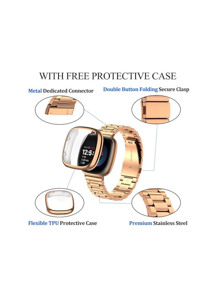 ELMO3EZZ Case Cover Compatible With Fitbit Versa 3 & Fitbit Sense Soft TPU Protective Case Cover Screen Protector(Rose Gold) - Image 3