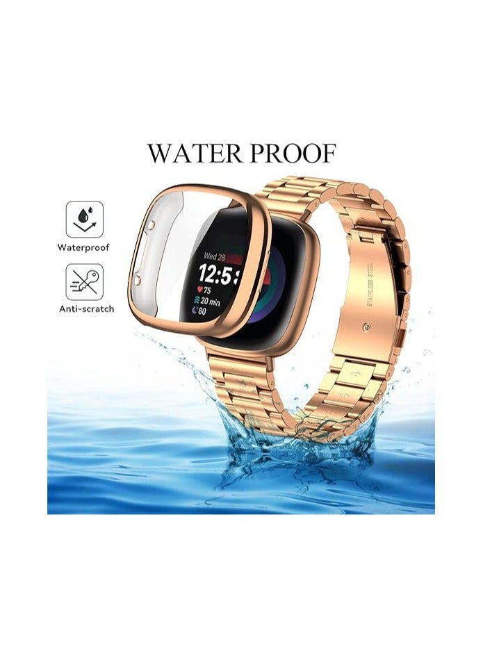 ELMO3EZZ Case Cover Compatible With Fitbit Versa 3 & Fitbit Sense Soft TPU Protective Case Cover Screen Protector(Rose Gold) - Image 4