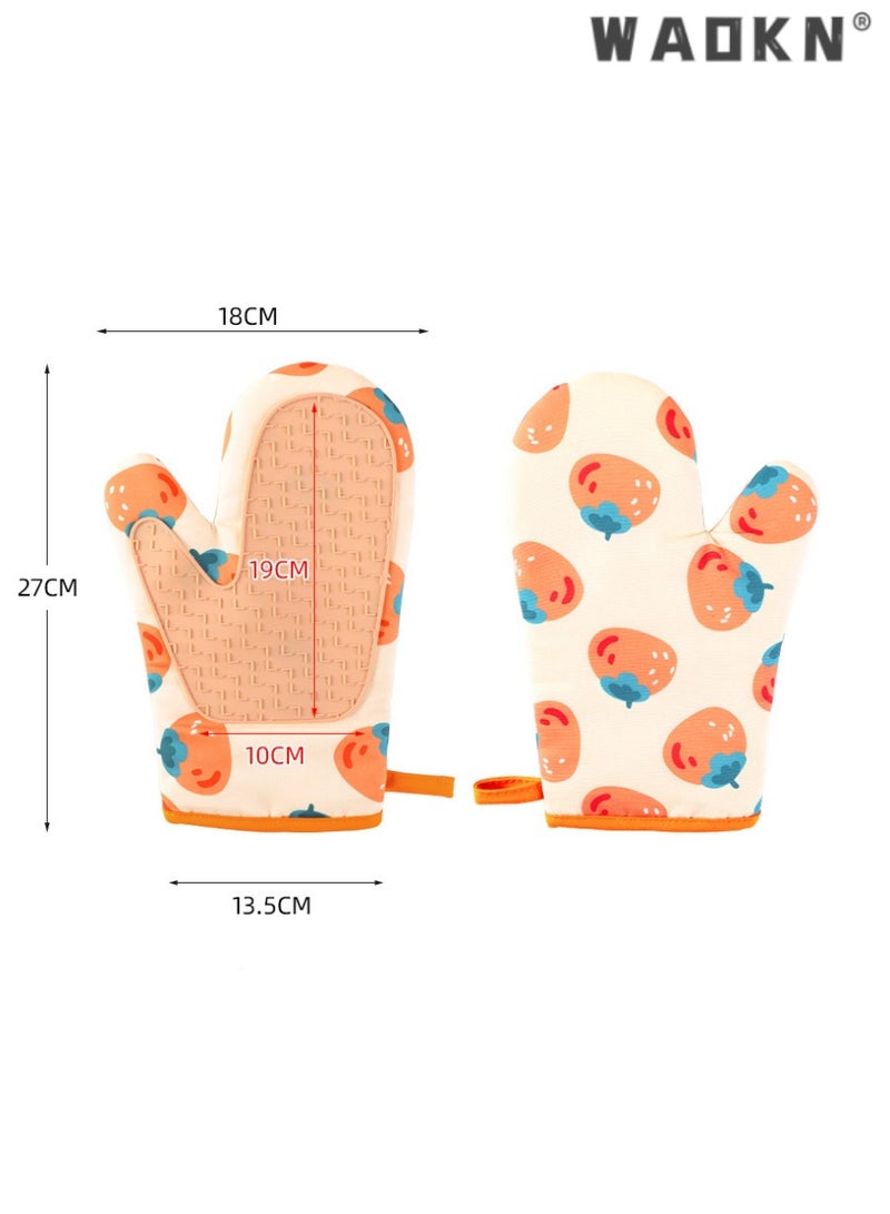 WAOKN Silicone and Cotton Insulated Oven Mitts - Kitchen Heat Resistant Gloves with Silicone Grip, Ideal for Handling Hot Cookware, Oven, and Microwave, Perfect for Baking and Cooking  - Image 2