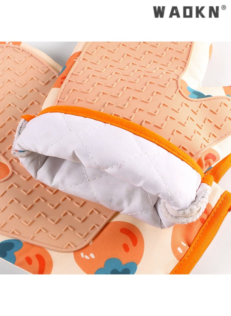 WAOKN Silicone and Cotton Insulated Oven Mitts - Kitchen Heat Resistant Gloves with Silicone Grip, Ideal for Handling Hot Cookware, Oven, and Microwave, Perfect for Baking and Cooking  - Image 3
