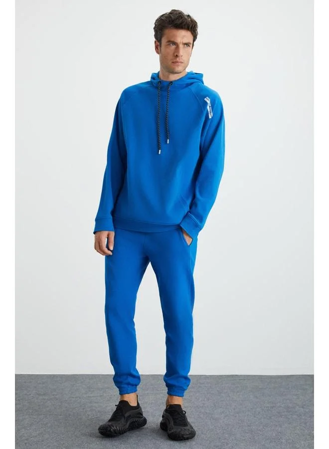 GRIMELANGE Malagos Men's Soft Inner Fleece 3‑Thread Sherdon Regular Hooded Blue Sweatshirt.