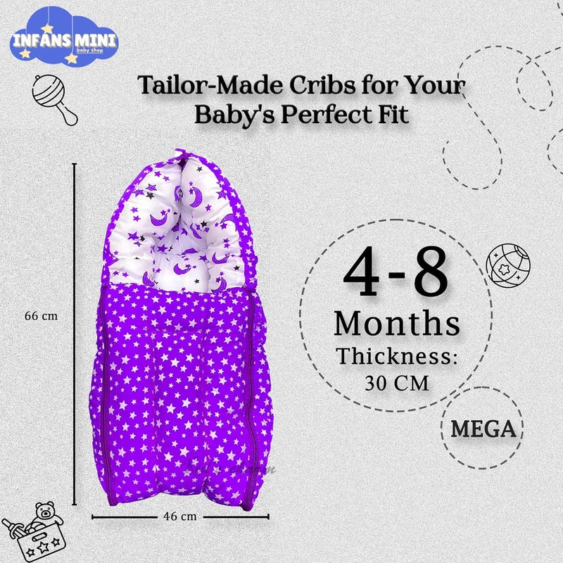 Infans Mini Star Moon Mega 3 in 1 Babys Cotton Bed Cum Carry Bed Printed Baby Sleeping BagBaby BedInfant Portable for Unisex Easily Portable Light Weight Carry for New Born 48 Months OldViolet - Image 2