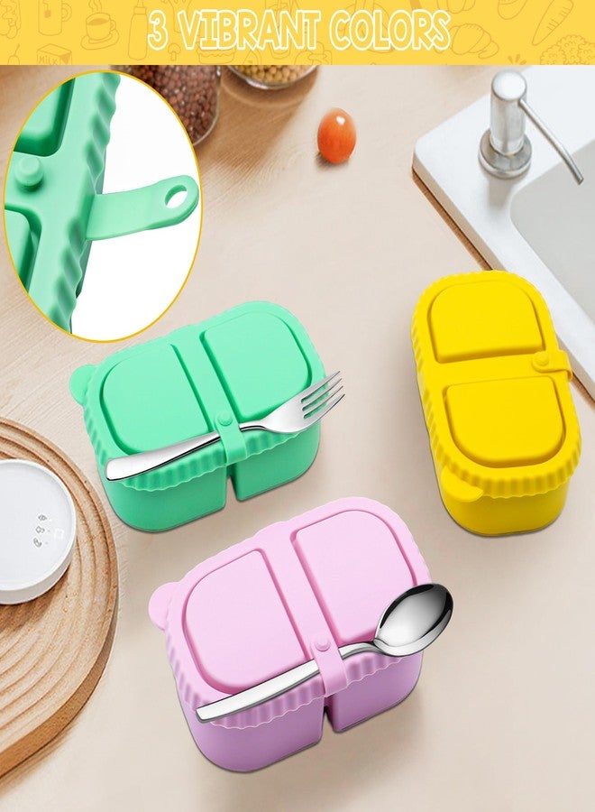 aeloer Silicone Snack Containers with Lids, 3 Pack Double Compartment Snackle Box Containers Reusable for Food Storage, Salad, Sauce, Condiment - Image 3
