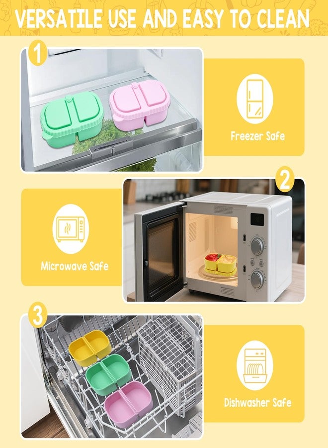 aeloer Silicone Snack Containers with Lids, 3 Pack Double Compartment Snackle Box Containers Reusable for Food Storage, Salad, Sauce, Condiment - Image 5